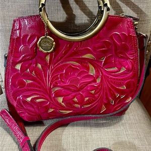 Patricia Nash Fuchsia Tooled Leather crossbody tote